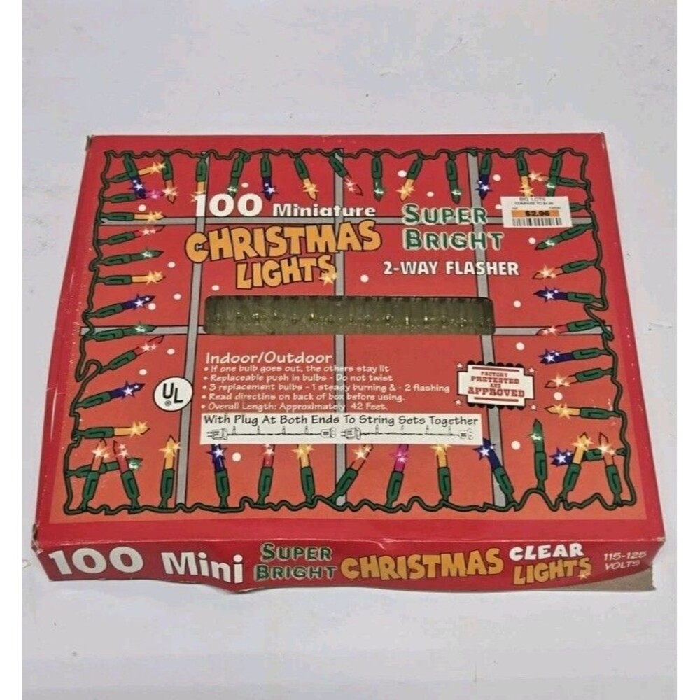 NEW NIB Vintage Holiday Time 100 Super Bright Clear Light In/Out